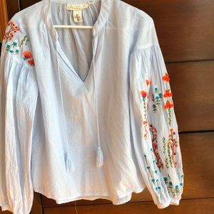 H&M Embroidered Flower Sleeve Shirt